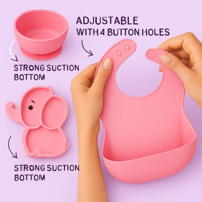 6 pcs Silicone Feeding Sets - Pink Elephant