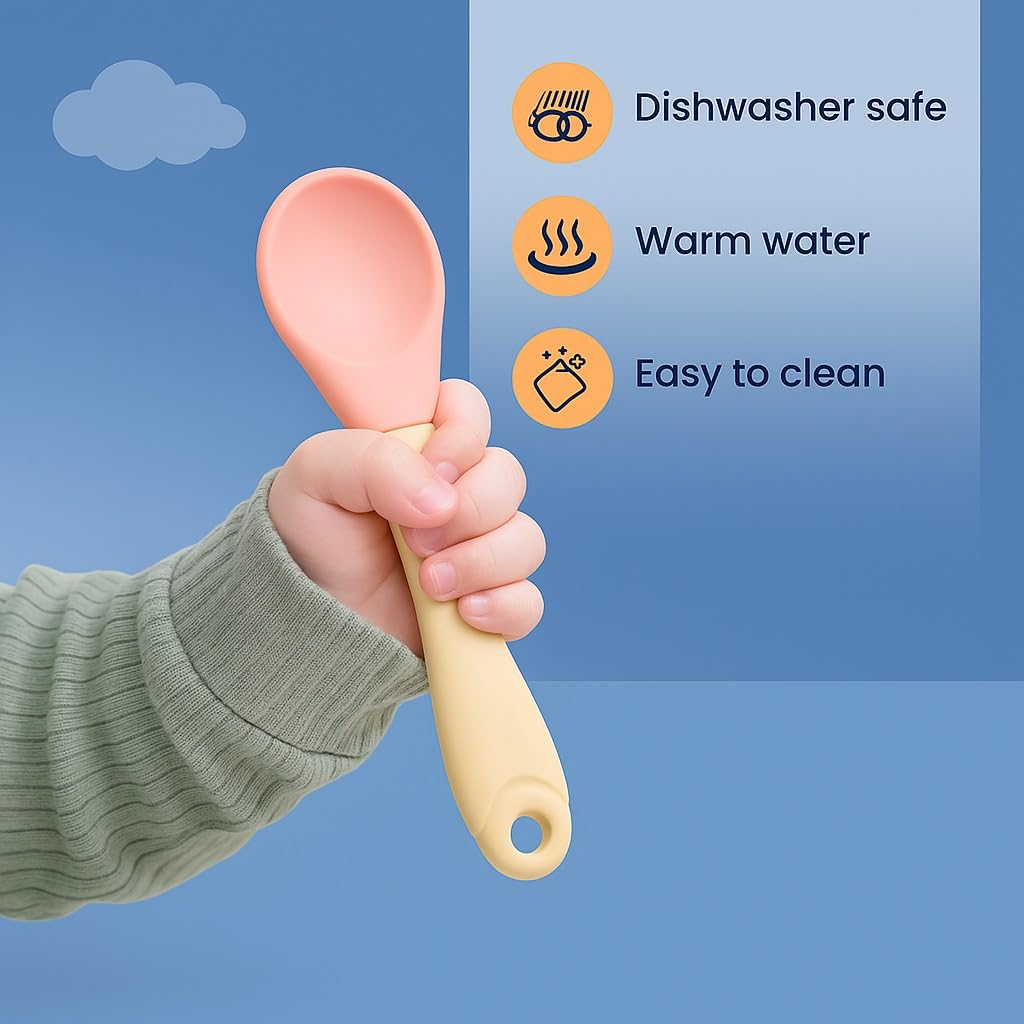 Baby Silicone Feeding Spoon With Silicone Handle - Set of 3 Mix Colour