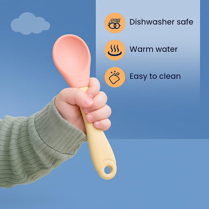Baby Silicone Feeding Spoon With Silicone Handle - Set of 3 Mix Colour