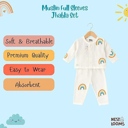 Muslin Full Sleeves Jhabla Set - Organic Cotton Muslin - Rainbow Dreams
