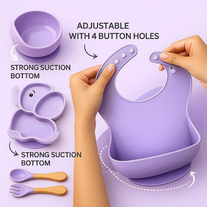 6 pcs Silicone Feeding Sets - Purple Elephant