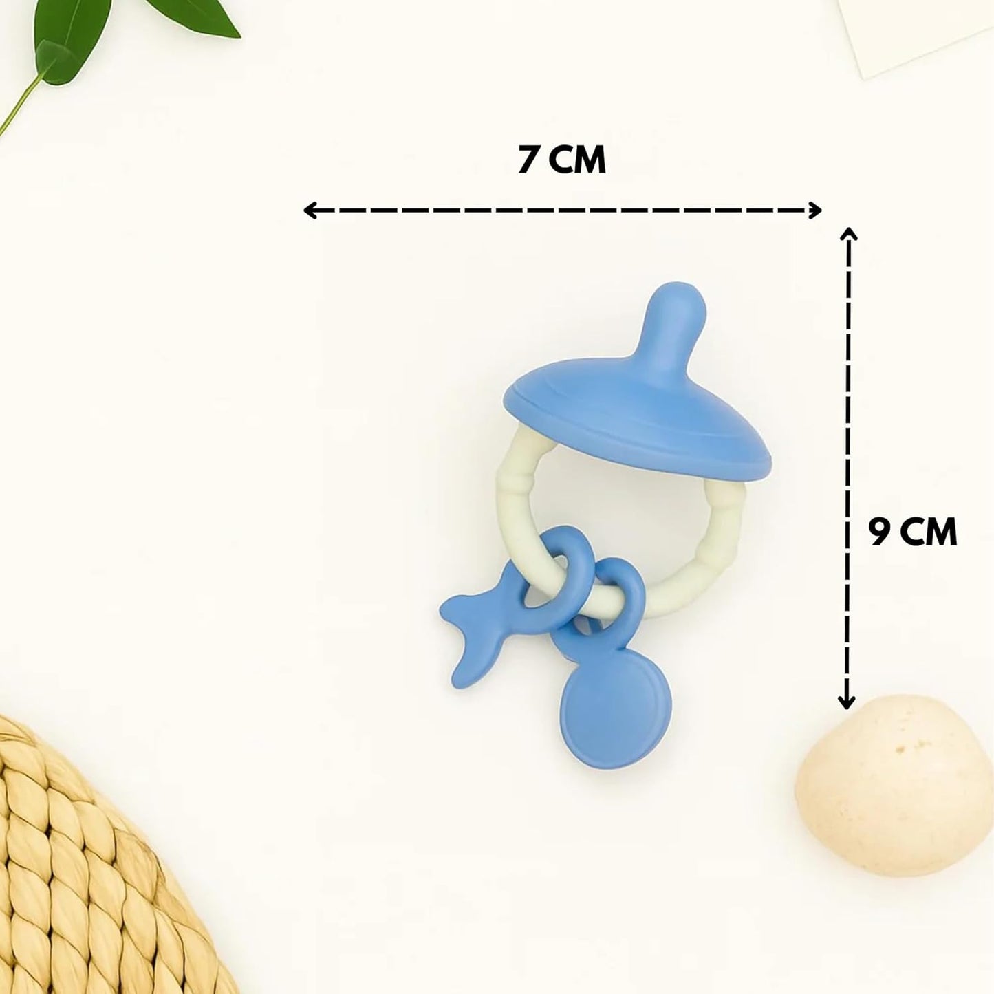 Premium Pacifier Silicone Teether with toy rings (Blue-white)