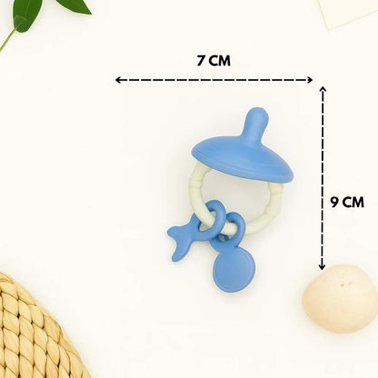 Premium Pacifier Silicone Teether with toy rings (Blue-white)