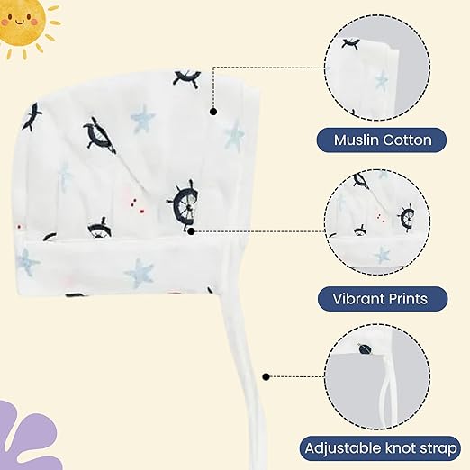 Muslin Dori Cap - Combo of 3 - Joyful Journeys