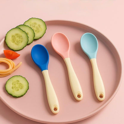 Baby Silicone Feeding Spoon With Silicone Handle - Set of 3 Mix Colour