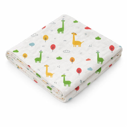 Organic Cotton Muslin Blanket - Giraffe Safari