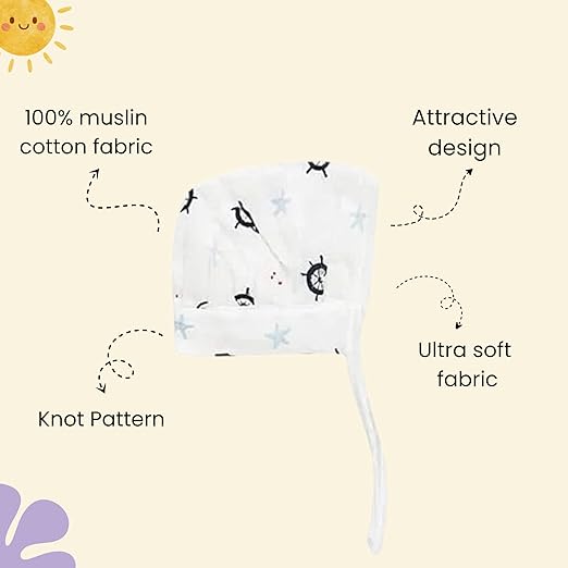 Muslin Dori Cap - Combo of 5 (Christmas, Sailor Star, Rainbow, Tropical Treats, Giraffe Safari)