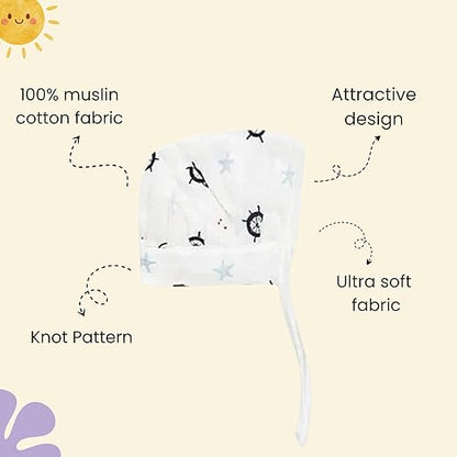 Muslin Dori Cap - Combo of 5 (Christmas, Sailor Star, Rainbow, Tropical Treats, Giraffe Safari)