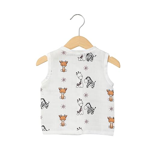 Sleeveless Jhabla With Button- Muslin - Jungle Buddies