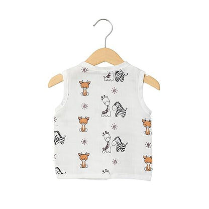 Sleeveless Jhabla With Button- Muslin - Jungle Buddies
