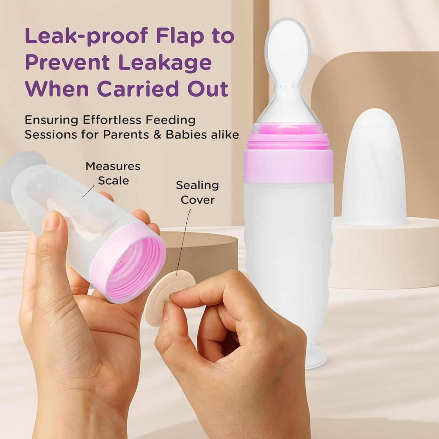 Feeding Bottle With Spoon - peach