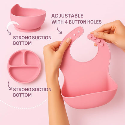 6 pcs Silicone Feeding Sets- Pink Round