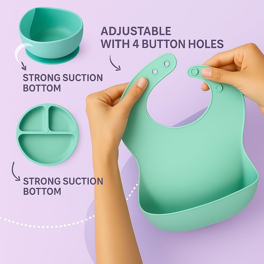 6 pcs Silicone Feeding Sets- Aqua Mist Round