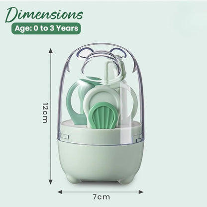 4-in-1 Bear Baby Grooming Kit with Scissors, Nail Filer, Tweezer & Clipper - Green