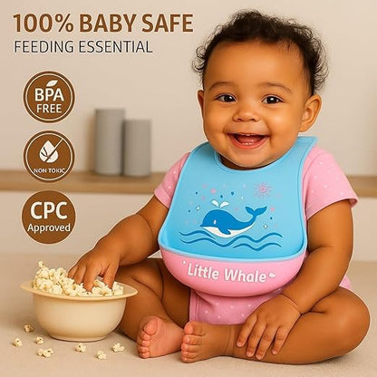 Silicone Feeding Bib - Cartoon Whale