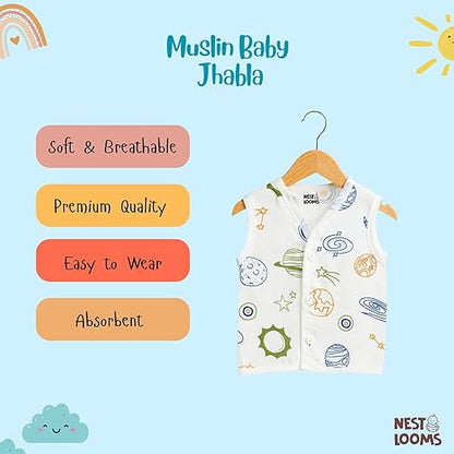 Sleeveless Jhabla With Button- Muslin - Galaxy Dreams