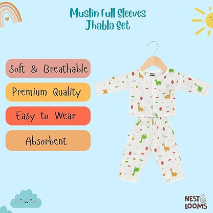 Muslin Full Sleeves Jhabla Set - Organic Cotton Muslin - Giraffe Safari