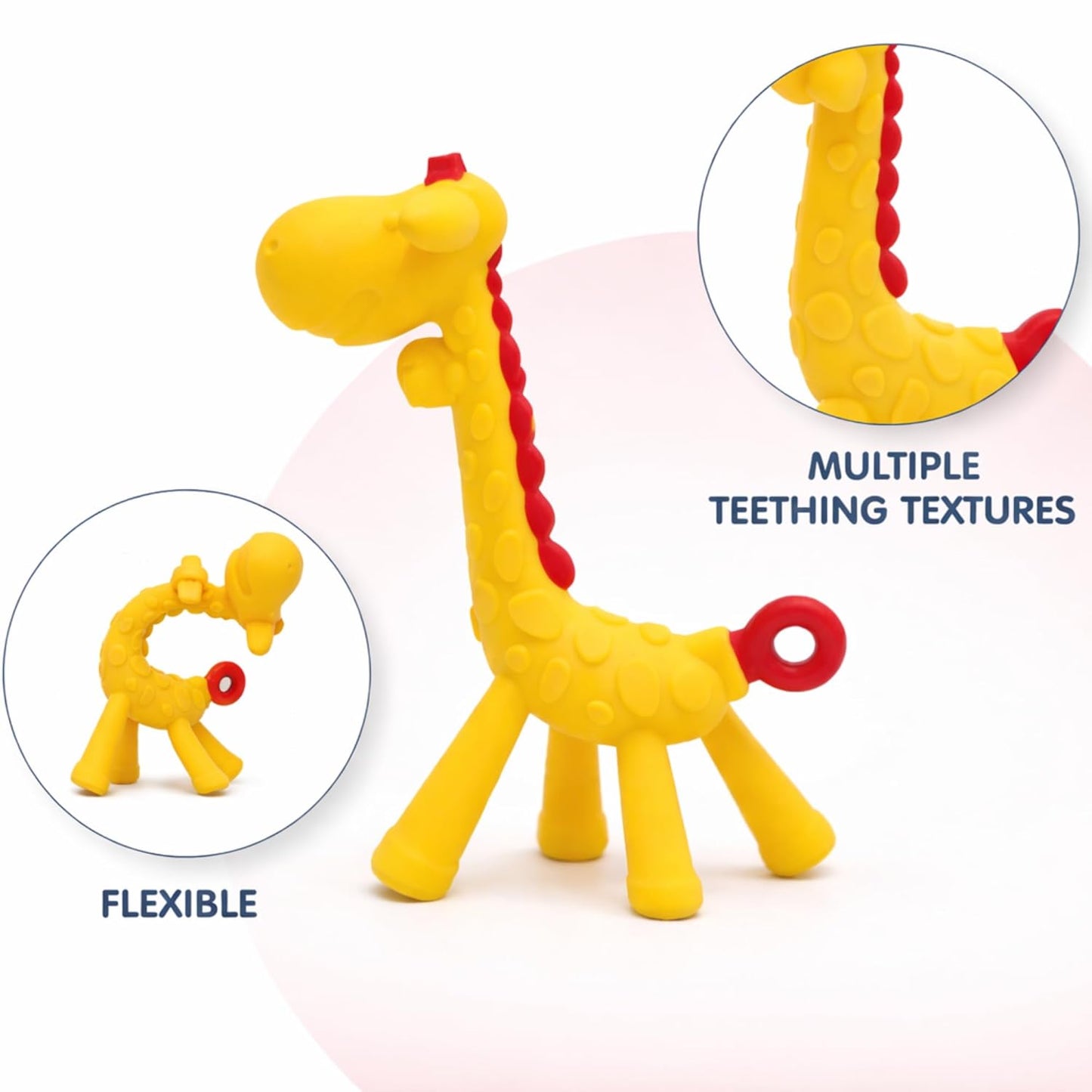 Silicone Giraffe Teether - (Yellow) with red handle