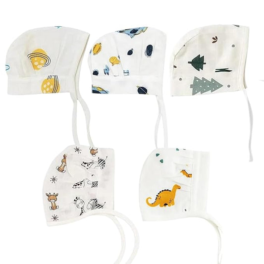Muslin Dori Cap - Combo of 5 (Space Bear, Galaxy woof, Jungle Buddies, dinoland, Christmas)