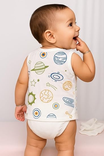 Sleeveless Jhabla With Button- Muslin - Galaxy Dreams