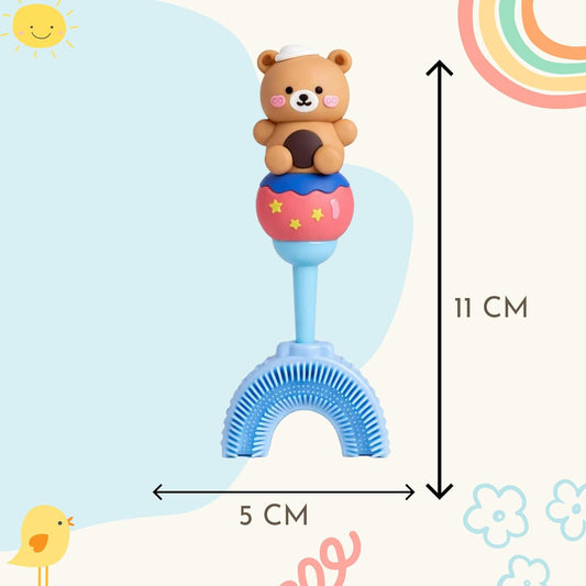 U-Shaped Toothbrush - Brown Teddy With Blue Handle