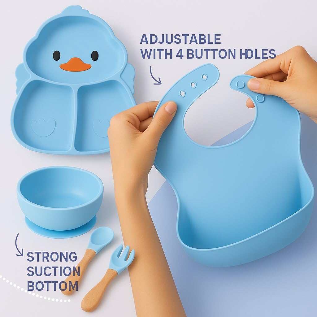 6 pcs Silicone Feeding Sets - Blue Duck