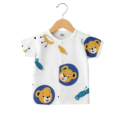 Half Sleeves Jhabla Set - Organic Cotton Muslin- Space bear