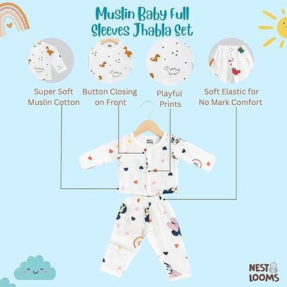 Muslin Full Sleeves Jhabla Set - Organic Cotton Muslin - Mickey Love