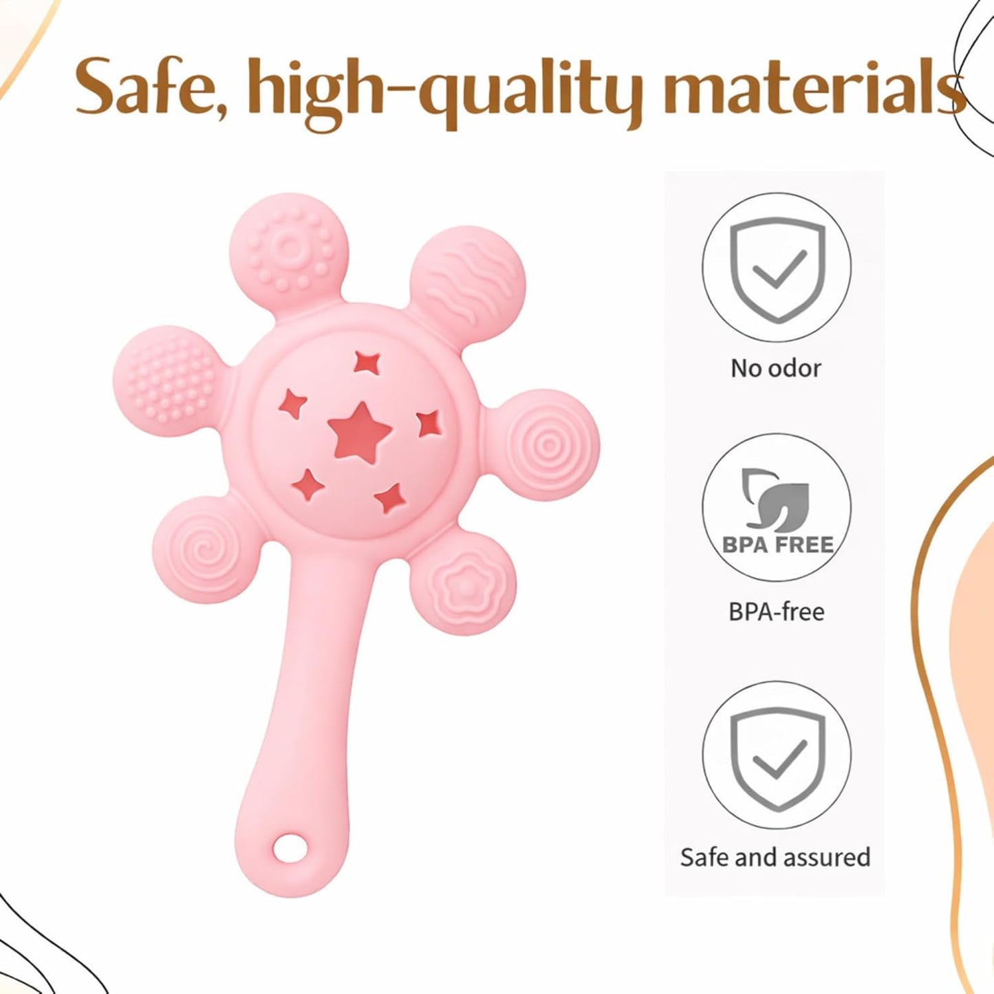 Silicone Flower Rattle Teether - Soft Peach