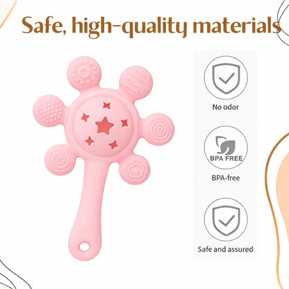 Silicone Flower Rattle Teether - Soft Peach