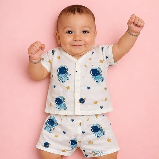 Half Sleeves Jhabla Set - Organic Cotton Muslin - Galaxy Woofs