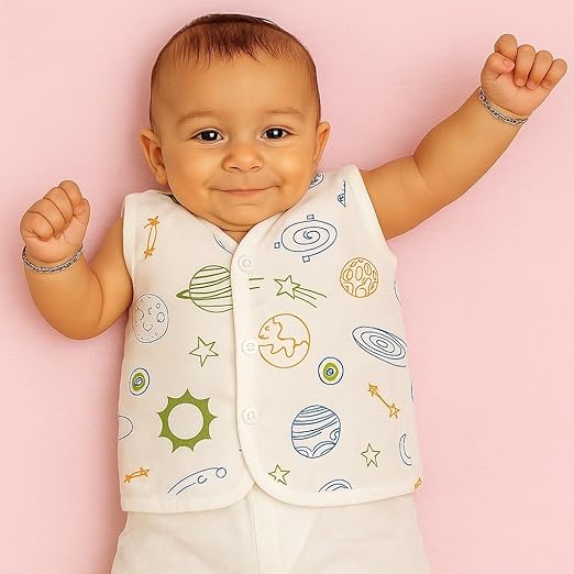 Sleeveless Jhabla With Button- Muslin - Galaxy Dreams