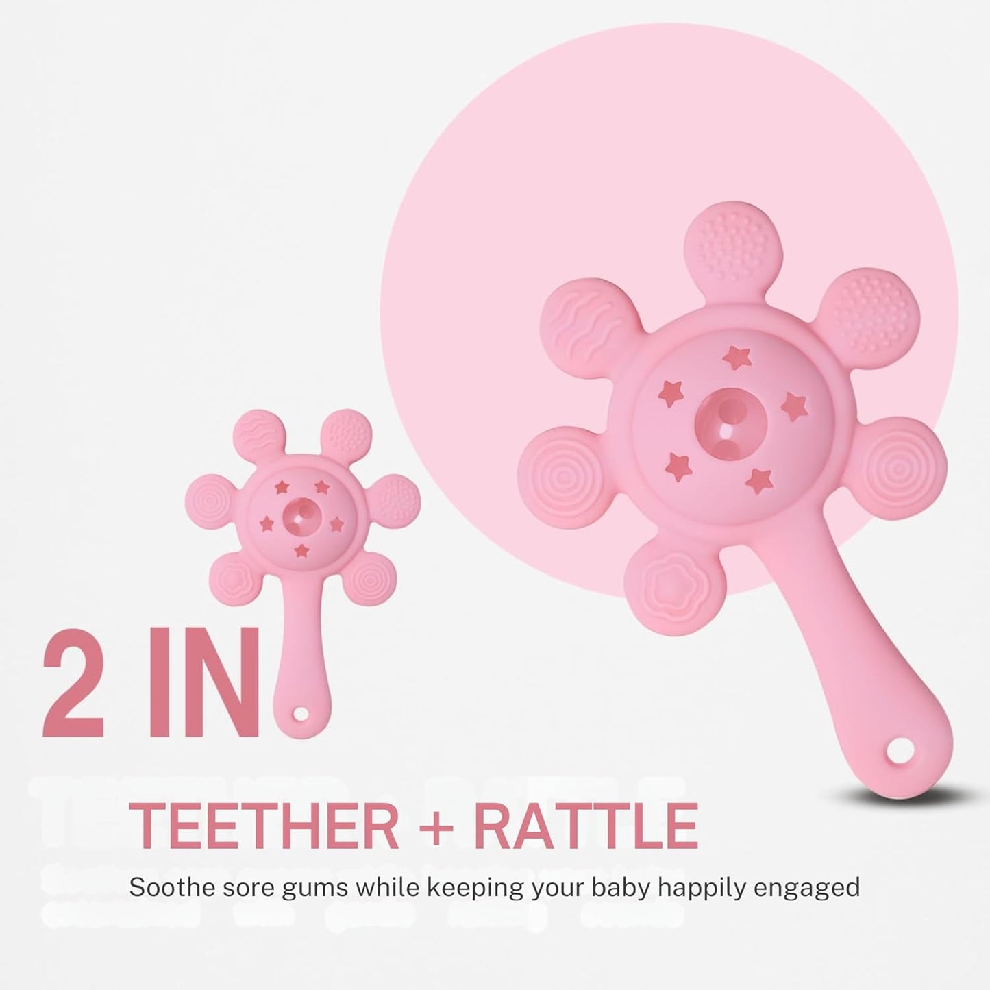 Silicone Flower Rattle Teether - Soft Peach