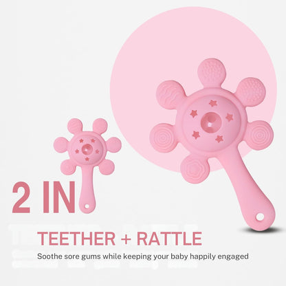 Silicone Flower Rattle Teether - Soft Peach