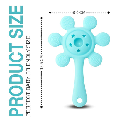 Silicone Flower Rattle Teether - Minty Aqua