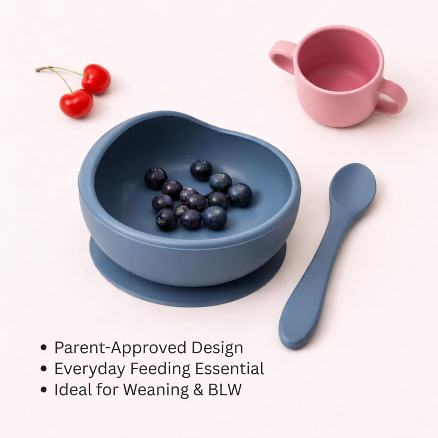 Silicone Suction Bowl & Spoon Set - Blueberry Blue