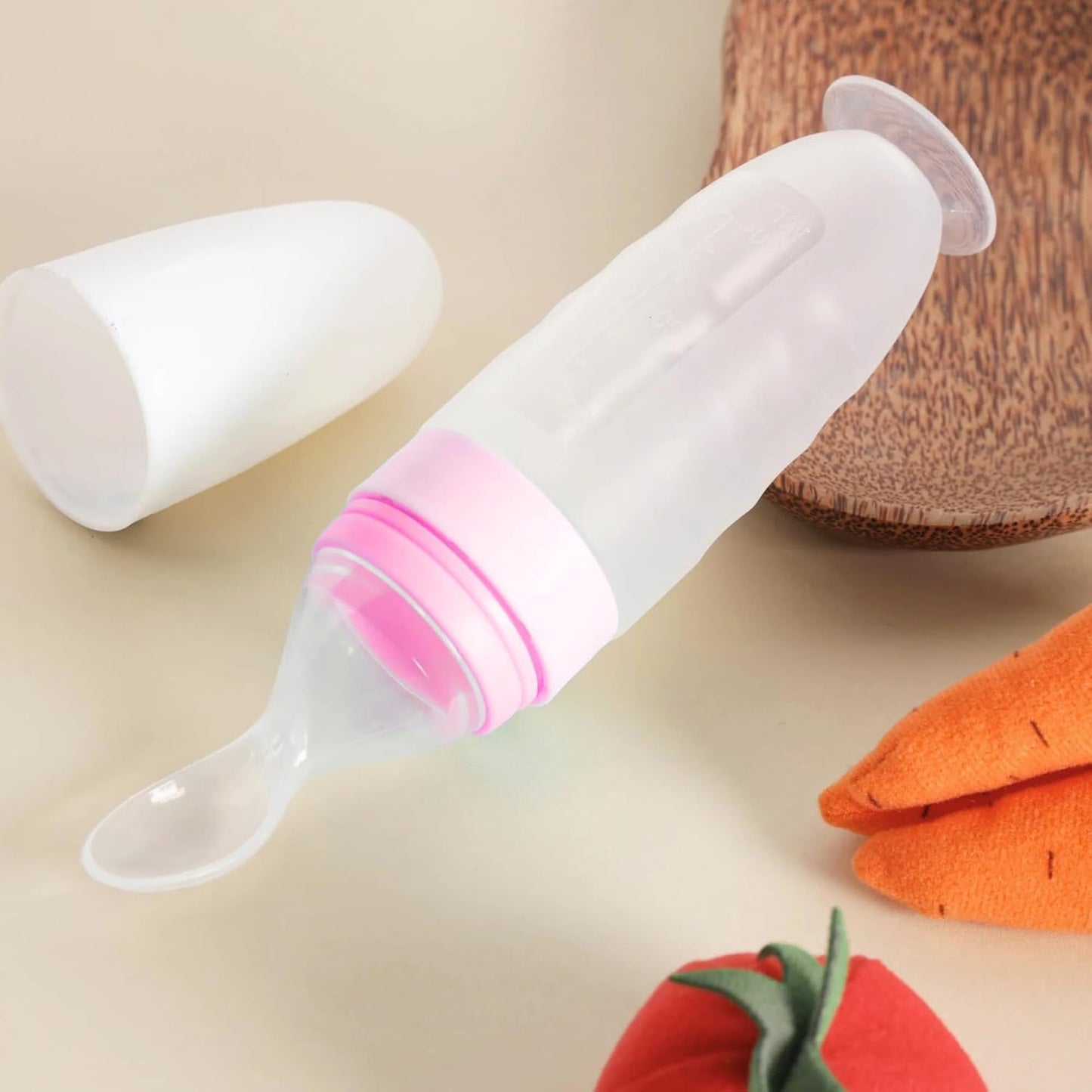 Feeding Bottle With Spoon - peach