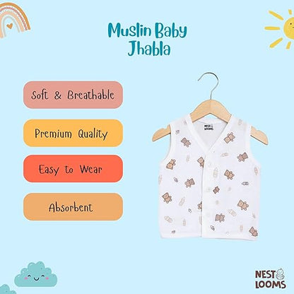 Sleeveless Jhabla With Button- Muslin - Bear Snuggle