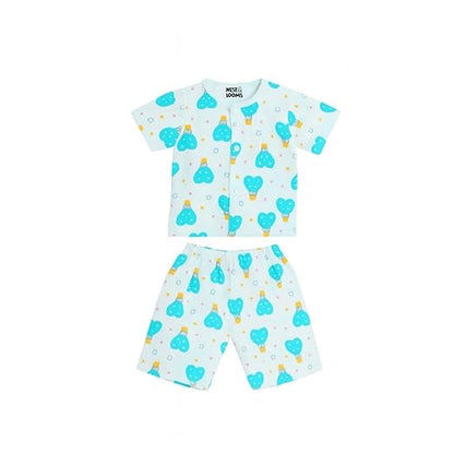 Half Sleeves Jhabla Set - Organic Cotton Muslin -  Cloud Ride