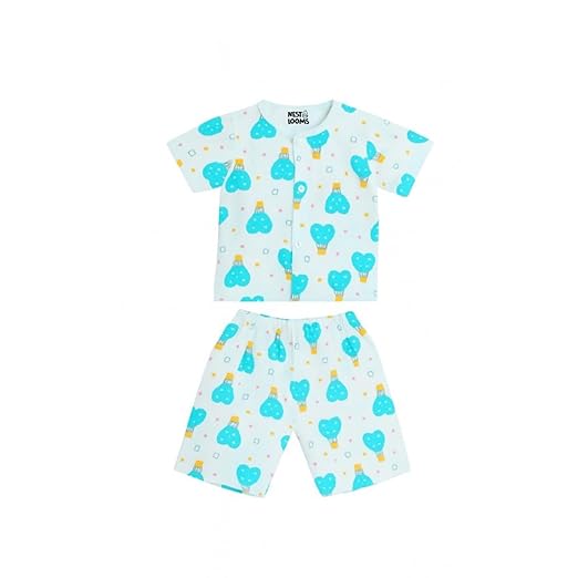 Half Sleeves Jhabla Set - Organic Cotton Muslin -  Cloud Ride