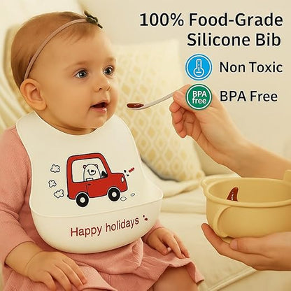 Silicone Feeding Bib - Happy Holidays
