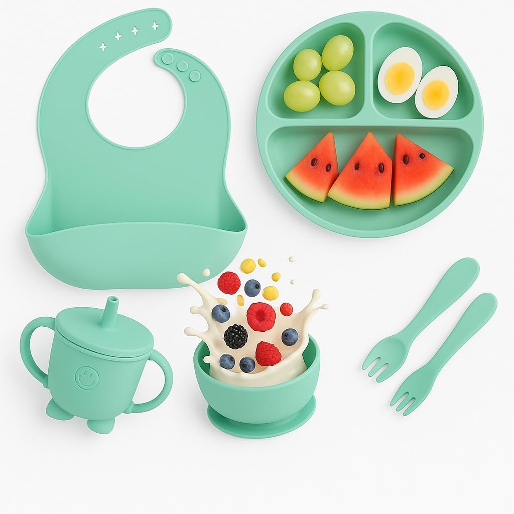 6 pcs Silicone Feeding Sets- Aqua Mist Round