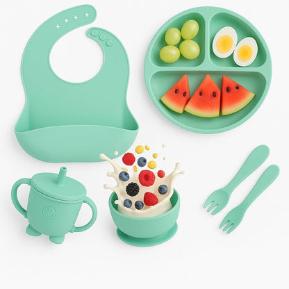 6 pcs Silicone Feeding Sets- Aqua Mist Round