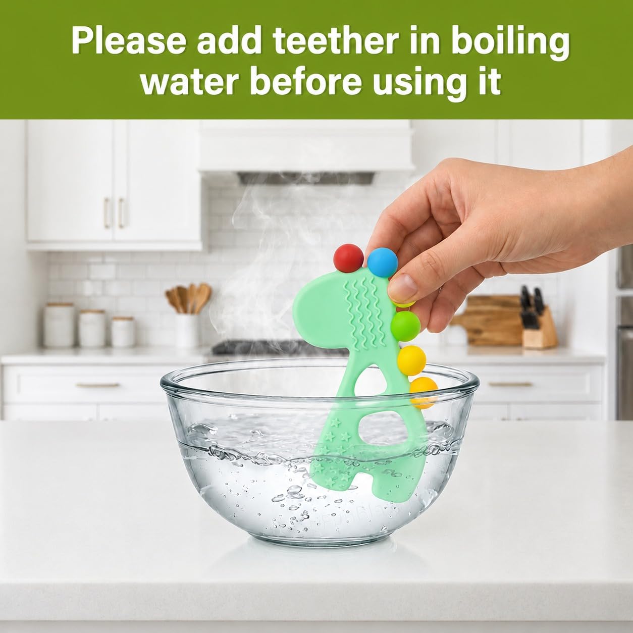 Silicone Rainbow Dino Teether - (Green)