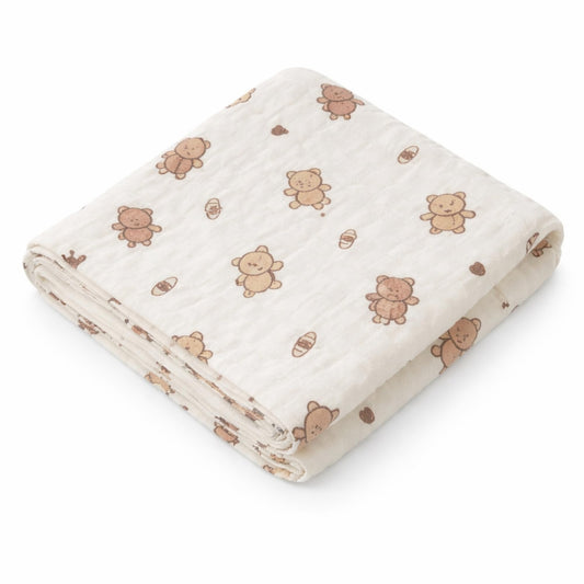 Organic Cotton Muslin Blanket - Bear Snuggle