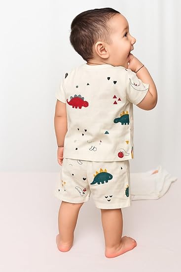 Half Sleeves Jhabla Set - Organic Cotton Muslin - Dinoland