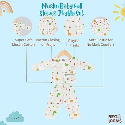 Muslin Full Sleeves Jhabla Set - Organic Cotton Muslin - Giraffe Safari