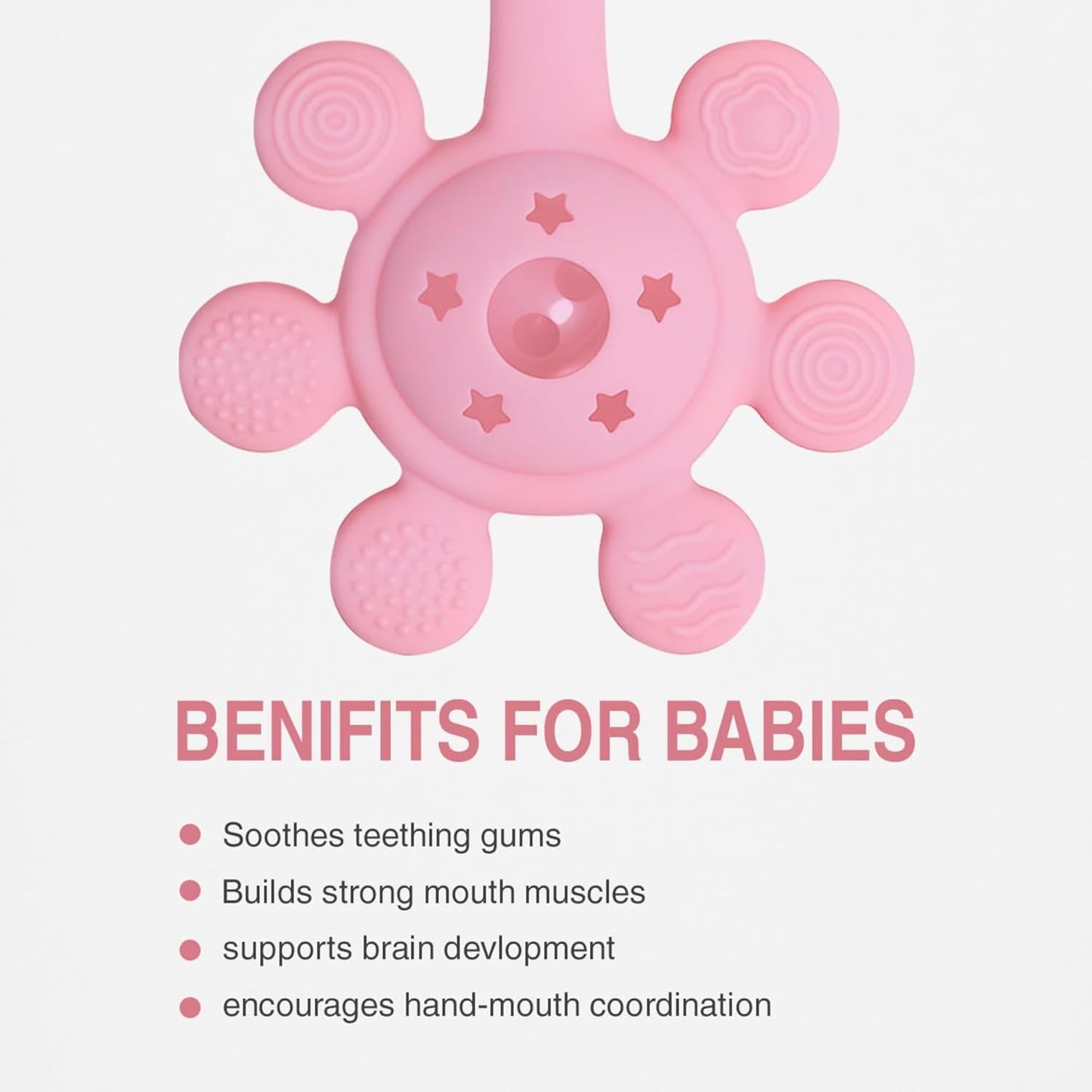 Silicone Flower Rattle Teether - Soft Peach