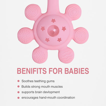 Silicone Flower Rattle Teether - Soft Peach