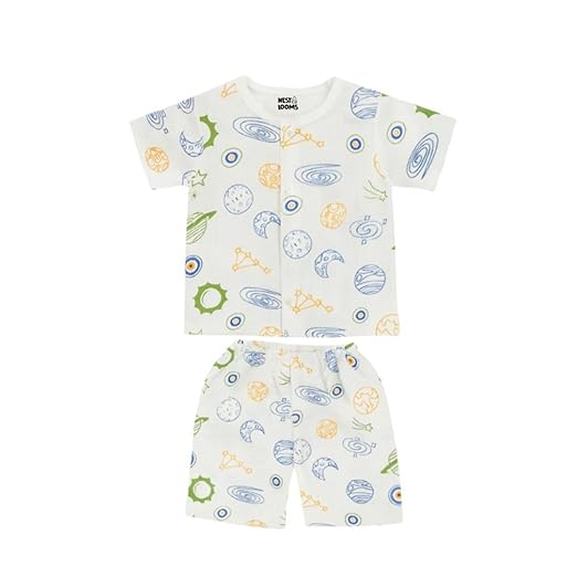 Half Sleeves Jhabla Set - Organic Cotton Muslin -  Galaxy Dreams
